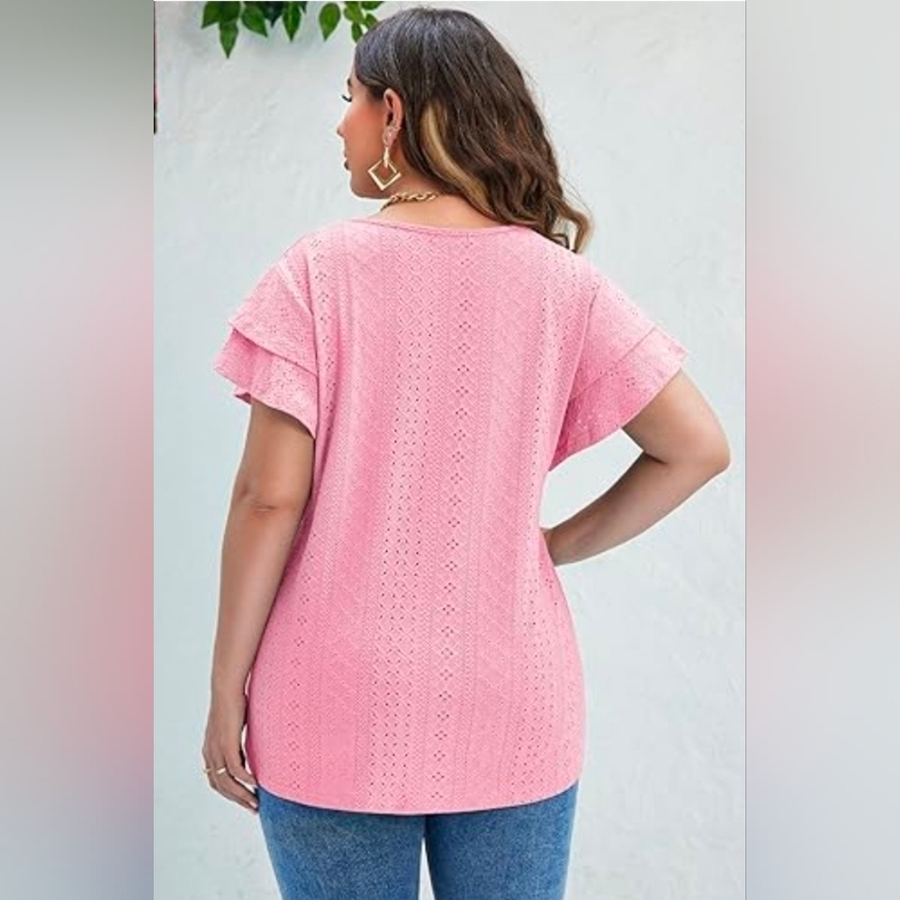 BloomChic Dusty Pink Pointelle Knit Double Flutter Short Sleeve Top Size 28 NWT - Picture 2 of 13